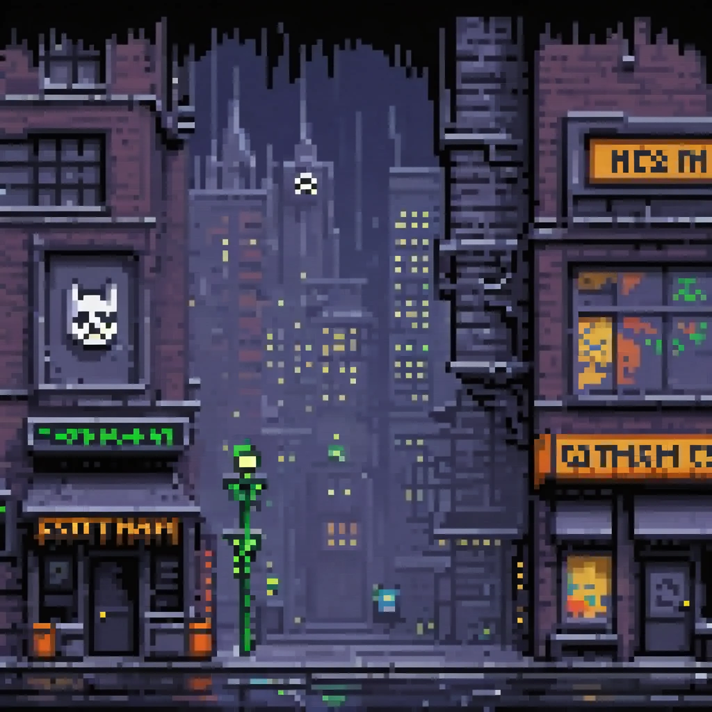 pixel art, 258 bits, sheet de casas de gotham city