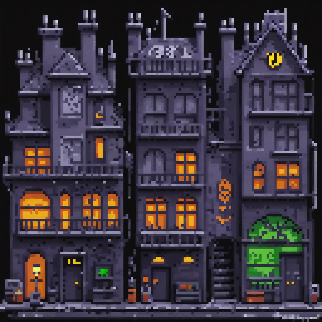 pixel art, 258 bits, sheet de casas de gotham city