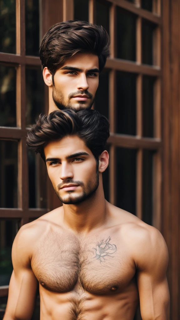 Think of a man in his 30s, with 1,75 meters tall and with an athletic physique, but not overly muscular. he has light skin, slightly tanned by the sun, and some signs of wear around the eyes, indicating sleepless nights. His eyes are deep brown, with an intensity that suggests a life full of experiences and challenges. the hair is dark brown, short and slightly disheveled, with some rebellious locks that fall over the forehead. he has an unshaven beard, which gives it an air of rusticity. Wear a simple t-shirt, distressed jeans and leather boots. On his right arm, there is an intricate tattoo of a dragon intertwined with flowers, symbolizing strength and fragility.