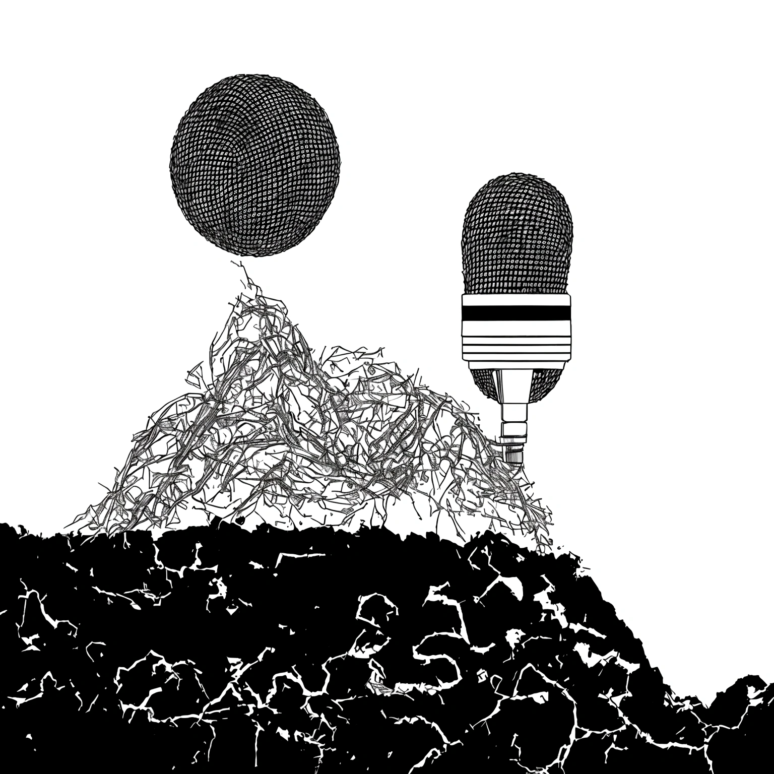 "Design a sleek and modern album cover for 'VOICE OF THE VOID'. The main visual element is a high-contrast black and white photograph of a vintage microphone set against a plain black background. The album title, 'VOICE OF THE VOID,' is displayed in an elegant, serif font in white, positioned above the microphone. The design is contained within the boundaries of the image with no extraneous elements or empty spaces, in a square format suitable for digital platforms, with dimensions of at least 1400x1400 pixels. The format should be high-resolution JPG or PNG."