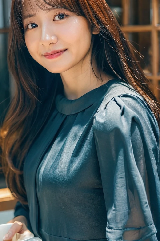 ((Highest quality)), ((masterpiece)), (detailed),Perfect Face,Japanese,Fair skin,Upper Body,Long Hair,Women's Ana Style,blouse,Mature Woman