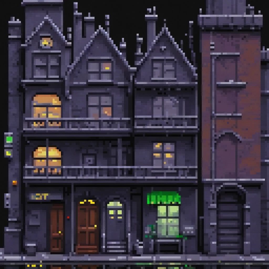 pixel art, 258 bits, sheet de casas de gotham city realista