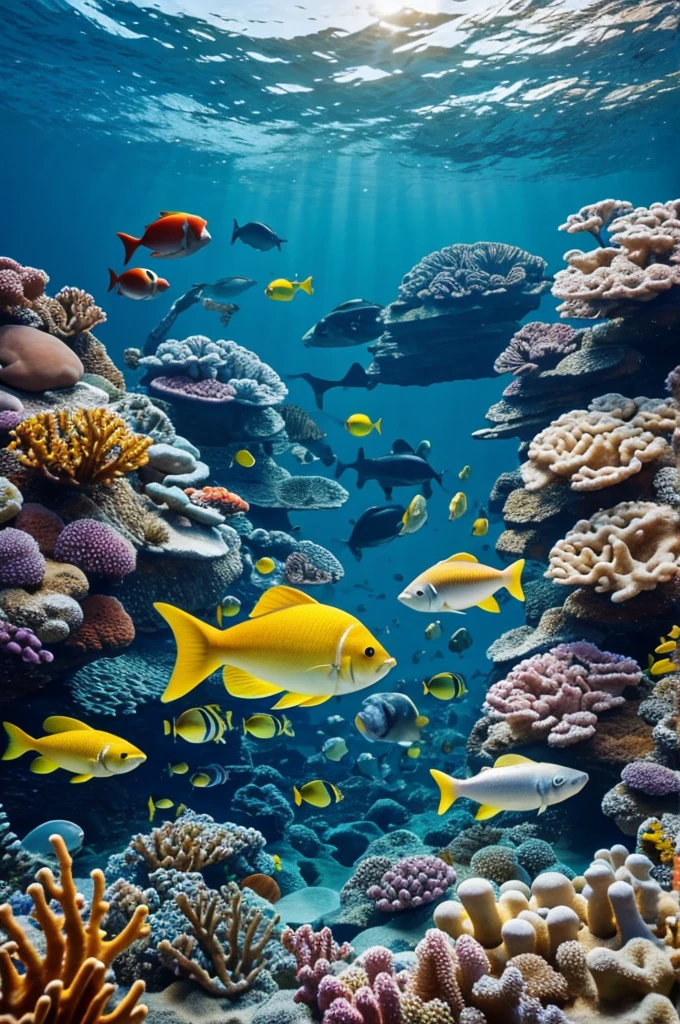 Seascape and variety of fish in high quality