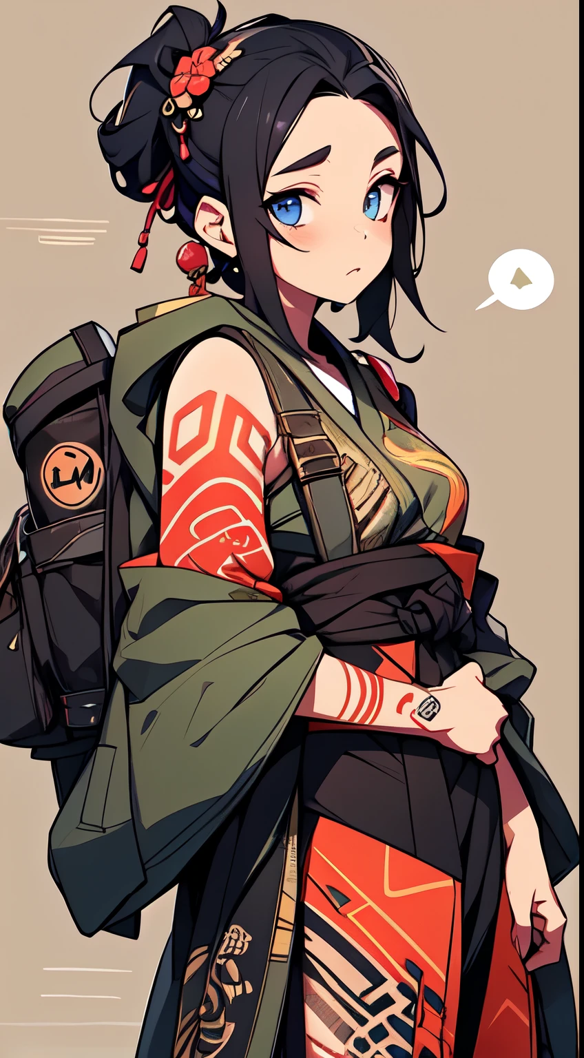 sticker format, mixed-language_text, featured japanese letters, tribal tatoon logo