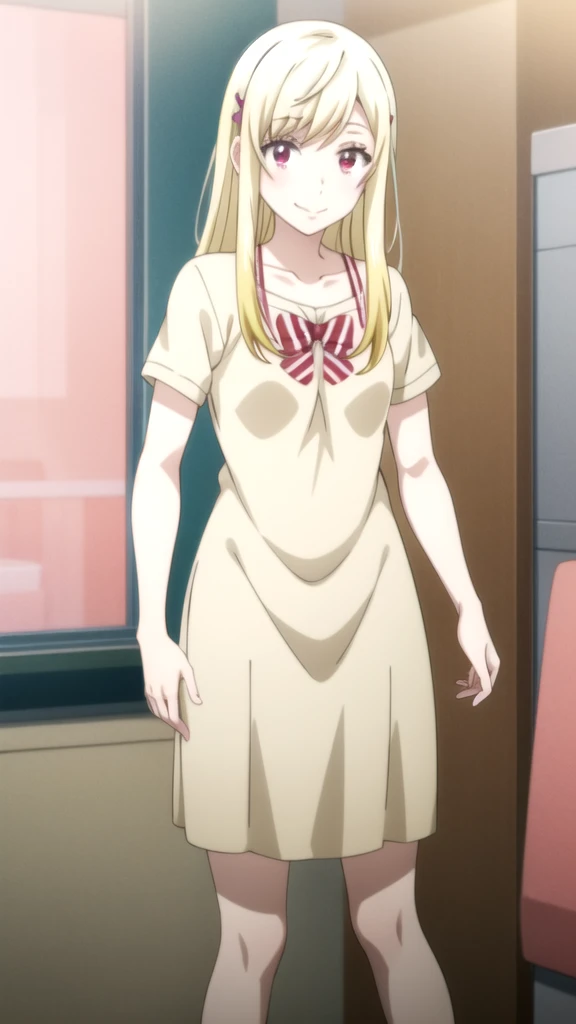 Chica anime  yellow shirt and green skirt, Mejor Chica Animé, anime visual de una linda chica, hermosa chica de secundaria anime, attractive Chica anime, an Chica anime, cute Chica anime, estilo artístico anime moe, seductive Chica anime, (Chica anime), Chica anime with long hair, young Chica anime, Chica anime, pretty Chica anime  (anime girl) Yamada mocking smile_yellow, 1chica , by rubio, alone, wide, hair ornament, , smile, bow, red eyes my dress darling anime, beautiful seductress anime anime