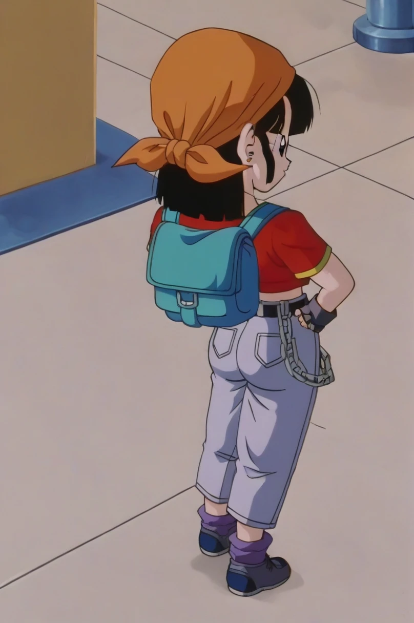 fountain_cheered up, score_9, score_8_above, score_7_above, cheered up screencap,8k, absurd resolution,
Pan \(Dragon Ball\), 1 girl, Alone, looking at the viewer, short hair, hits, black fur, session, whole body, black eyes, chain, crossed arms, crossed legs, denim, orange scarf, retro artStyle, female , grey Pants, Waist bag, purple tights, Shoe soles, v shaped eyebrows, from below, rock, diaphragm, clavicle, 1990s \(Style\),showing buttocks, sexy body, ?????, medium breasts, mostrando medium breasts, scanty clothes, light, ?????, NSFW, NSFWart, whole body detallado, standing
