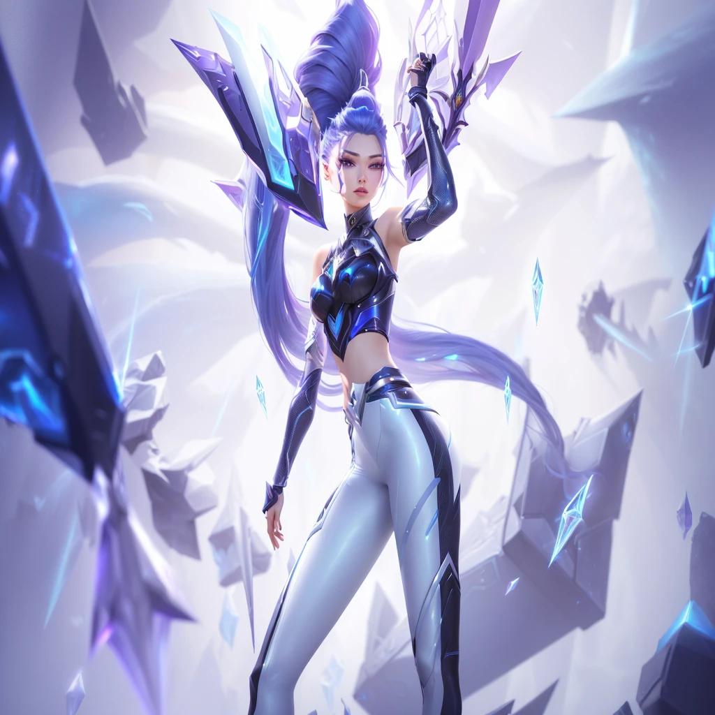 a close up of a woman in a futuristic outfit holding a sword, irelia, kda, Irelia de League of Legends, Ross Draws 2. 5, Ross Draws 2. 0, Ross Draws 1. 0, style artegerm, crystalline skin, :: rossdraws, League of Legends character art, model iG | artegerm