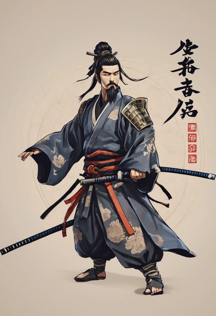 Logo Text Sign "Kendo Tyorai", Creative font design, Font, Three Kingdoms, Hero&#39;s Theme,Pitiful、 (Highest quality, masterpiece, Representative works, Official Art, Professional, Ultra high definition, 8K:1.3)
