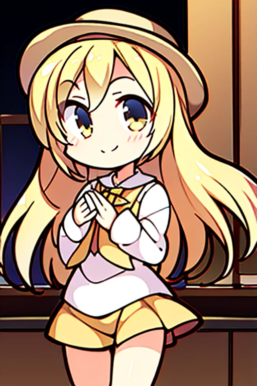 Perfect face. Perfect hands. A blonde haired female angel with hazel eyes and golden wings in a conservative cowgirl outfit is smiling while tipping her cowgirl hat at night in a wild west town