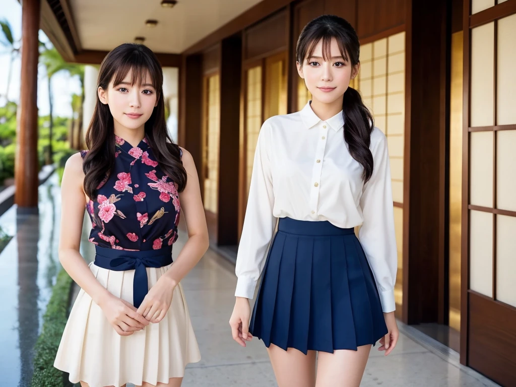 A live-action photo shoot of a very beautiful Japanese high school girl race queen highlighting her large breasts and beautiful legs at the entrance of a five-star resort hotel in Hawaii.、Wearing outfits prepared by top stylists, labia photos are taken、She is an eternal idol who combines a clean look with modern charm.。 She creates such beauty。 She feels her own warmth。 She creates a warm atmosphere。 We create beauty。 That's what I want to say。 In her full body photo、The figure features porcelain-like skin and golden hair that radiates a soft glow.。 This is probably、It captured the essence of her timeless charm.、This is the best shot ever.。 Each straight line and curve is carefully expressed.、Breathtakingly beautiful with impeccable detail。 This piece perfectly captures her timeless beauty.。 Divine Proportions、Sharp focus、Full-body photo taken by Kishin Shinoyama、high quality、High resolution、Detailed Background