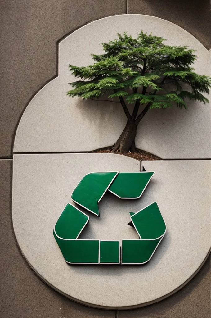 A stylized recycling symbol with a tree growing in the center