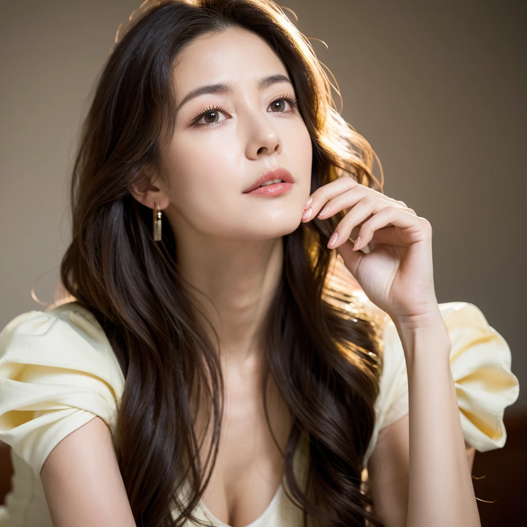 Beautiful mature woman with beautiful wavy long hair, Naughty Mature Woman, Ultra-high resolution,(Realistic:1.4), ((Highest quality)), ((masterpiece)), (be familiar with),