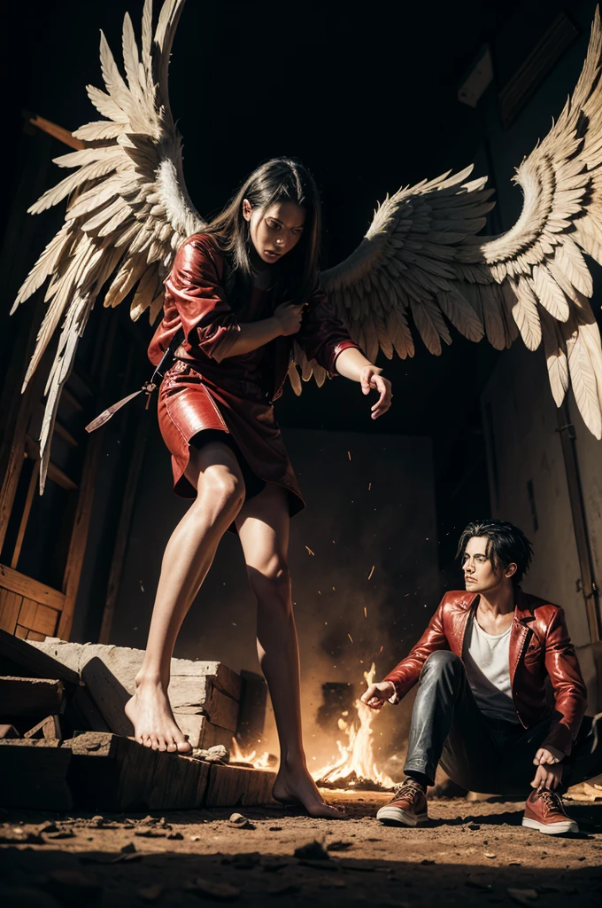 Create an image where God kicked Lucifer out of heaven