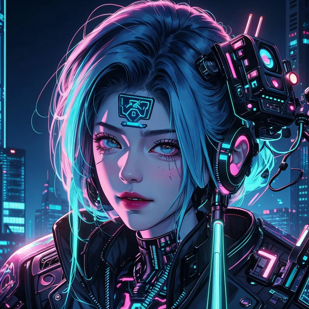 there is a woman with blue hair and a jacket, hyper-realistic cyberpunk style, realistic art style, Retrato ciberpunk, 🤤 portrait of , cyberpunk artstyle, cyberpunk anime digital art, Retrato de RossDraws, garota cyberpunk sonhadora, the cyberpunk portrait of , portrait of cg society, cyberpunk style , hyper realist, realism art style, photorealistic art style, rossdraws pastel vibrante, smiling,