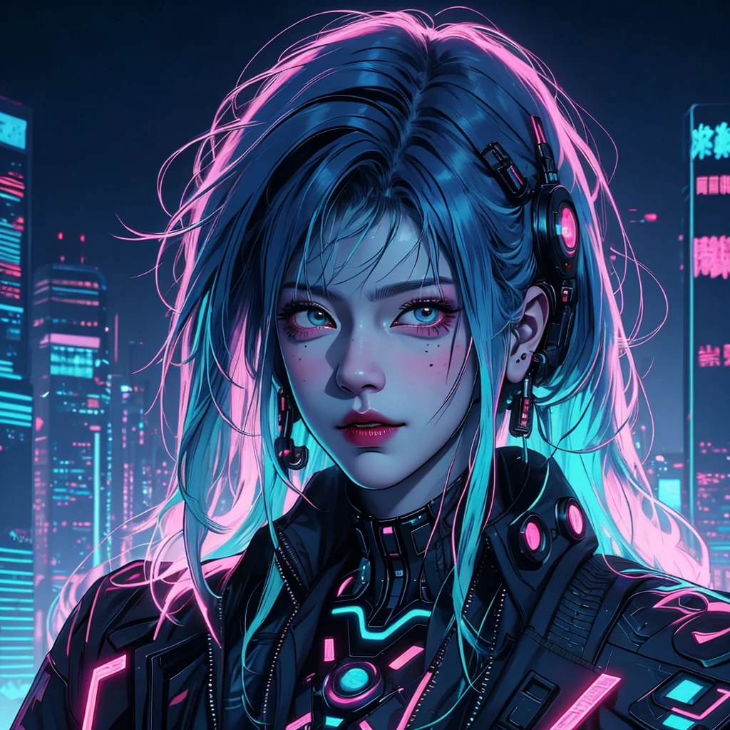 there is a woman with blue hair and a jacket, hyper-realistic cyberpunk style, realistic art style, Retrato ciberpunk, 🤤 portrait of , cyberpunk artstyle, cyberpunk anime digital art, Retrato de RossDraws, garota cyberpunk sonhadora, the cyberpunk portrait of , portrait of cg society, cyberpunk style , hyper realist, realism art style, photorealistic art style, rossdraws pastel vibrante, smiling,