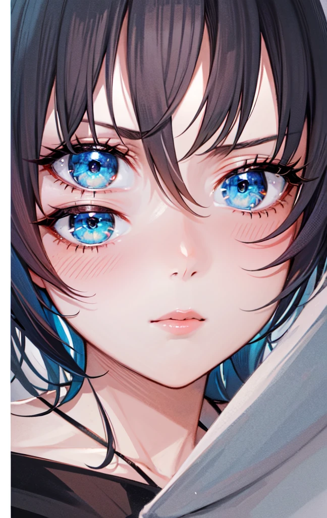 work of art, high resolution, highest quallity, illustration, cinematic light, ultra detaild, face detailed, (((detailedeyes))), best qualityer, hyper detailled, work of art, (face detailed), Alisa Kujou, 1 girl, long hair, blue colored eyes, no clothes just a towel on the bed