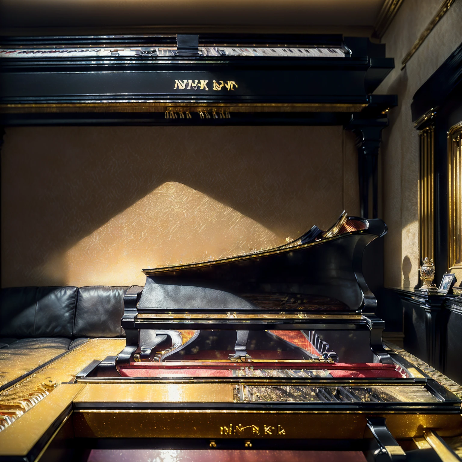 ((Nobody) A highly detailed, extremely realistic, and photorealistic portrait of a beautiful room hyper realistic photography in very high quality. FUHD+. Perfect photo. (((Perfect elements and identical the upload image):1.4. Realistic photography:1.3, . ((( Living room with sofa and a beautiful elegant black grand piano)):1.5. Photography. best quality photography . Perfect room. , (wallpaper), conceptual art to hyper realistic image, intricate details, highly detailed, ((cinematic:1.4)), dramatic, (extremely-high-quality:1.6, Granted, masterpiece:1.5), (very-photorealistic:1.5 ), realistic photo, Nikon, natural light, 8k, high definition, processing:1.4, popular on CGStation, HDR 2160, High quality, 16k, 8K, only-male:1.5, captured with a Nikon camera using a 50mm lens, natural light, and high-quality post-processing in Adobe Lightroom and other photography software. The image is of the highest quality, with an 8K resolution and maximum detailing