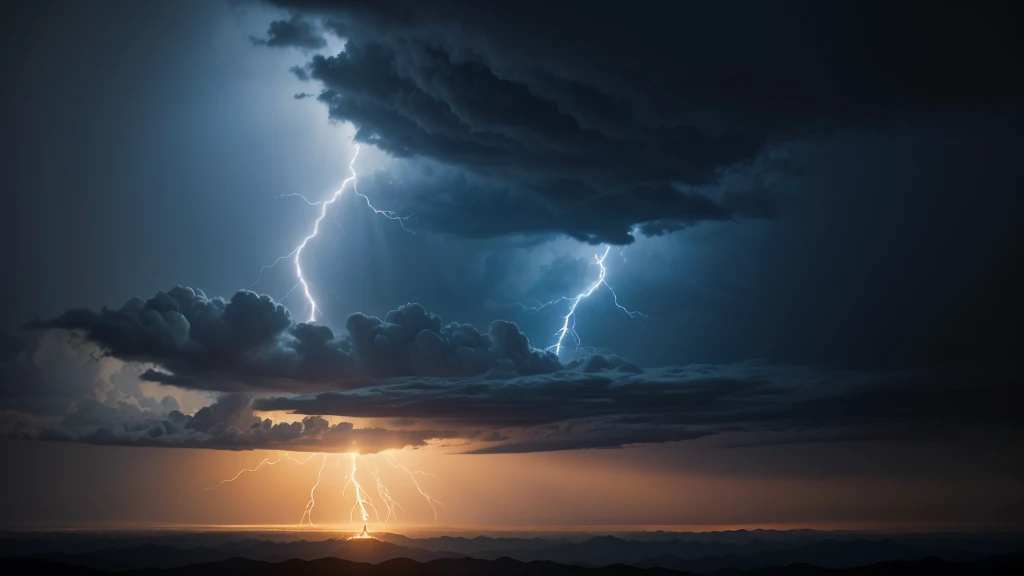 Create an image where God cast Lucifer out of heaven containing an atmosphere full of light and darkness with lightning behind God
