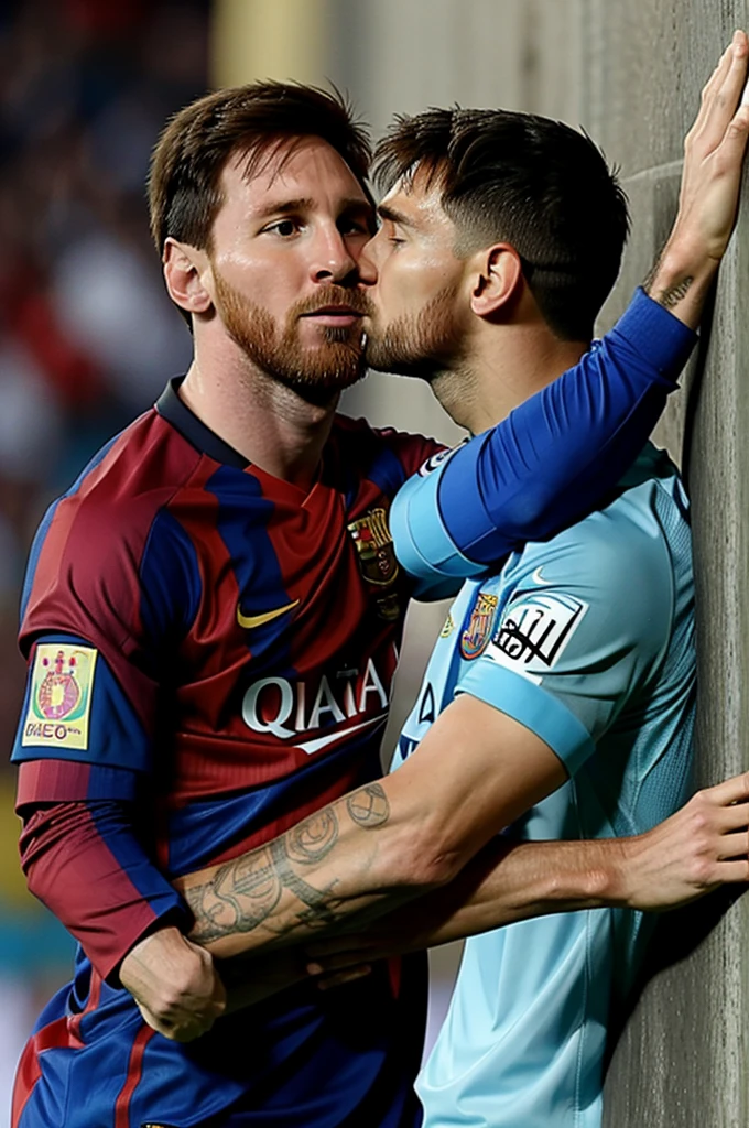 Messi giving a kiss to a wall