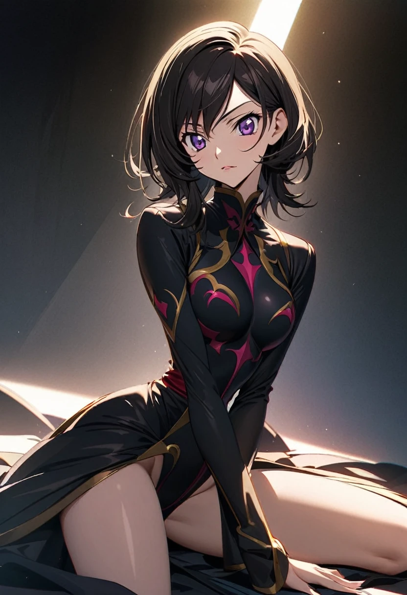 One woman, , Ultra-high resolution, 超detailed, Highest quality, 8K,((Highest quality)), ((masterpiece)), (detailed),Face direction(front),Hair Color(Bright green,Fine hair quality),background(cloud sky,night),clothing(Private Server),eye(パッチリとしたeye元),expression(Exquisite features depicting a perfect face),Body Type(model,Naturally beautiful),Perfect hands,The perfect woman, Dramatic Shadows, Japanese cute pose,Anime characters, Code Geass Lelouch of the Rebellion(CC)