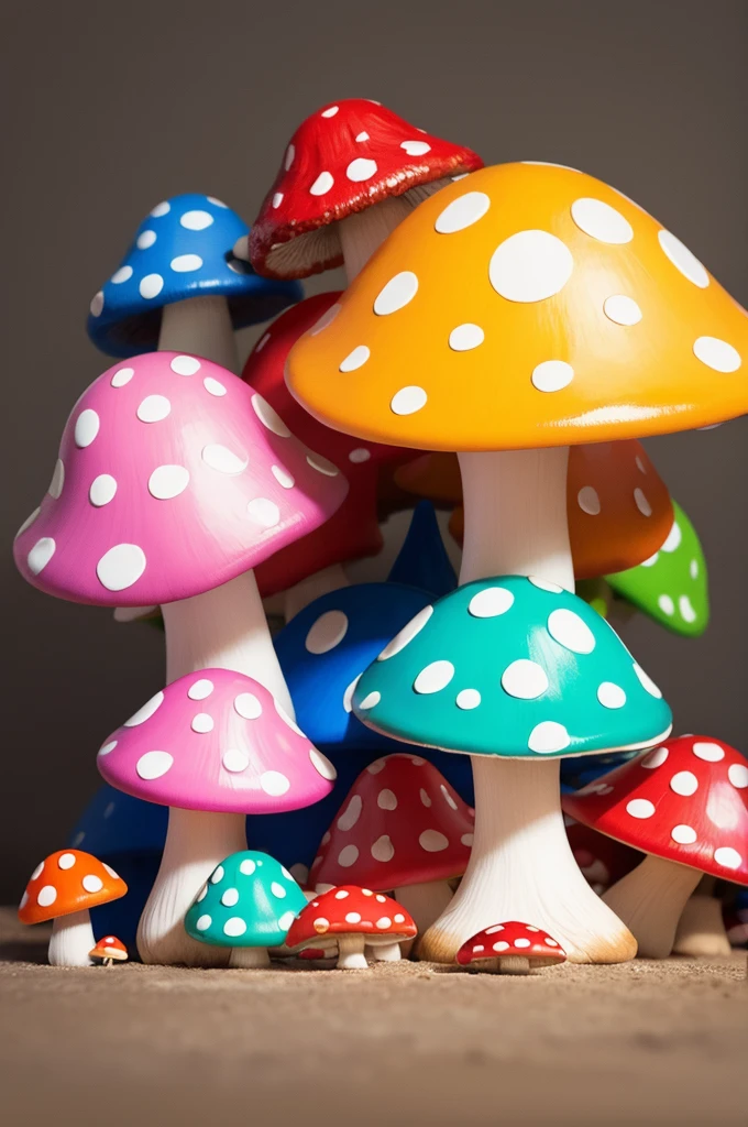 Drawing colorful mushrooms, style cartoon, many colors