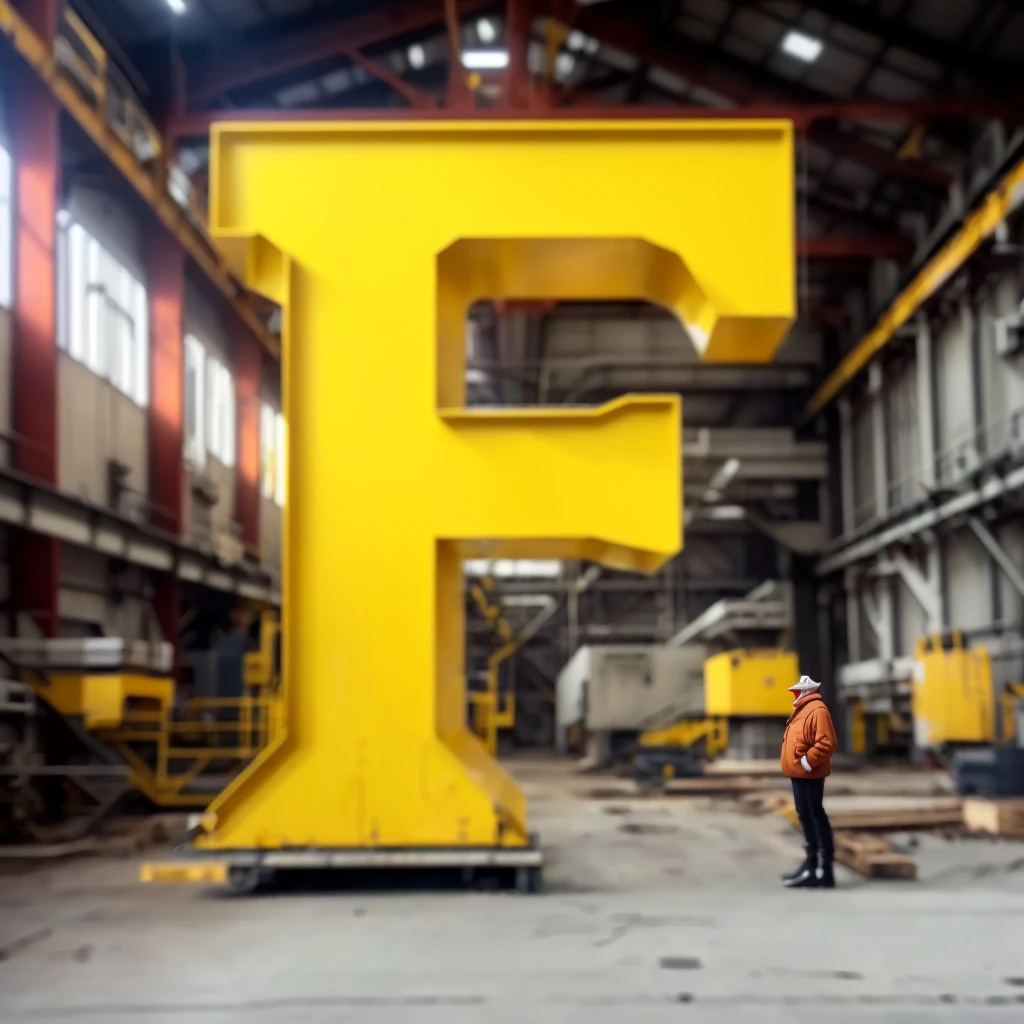 Araffe on a big building with a big letter E, stood in a Factory, in a Factory, inspired by Ferdynand Ruszczyc, shot on iPhone, film, Factory, snapchat photo, f/15, by Francesco Furini, Gutter, ffffound, instagram picture, Anton Fedeev, Framestore, chic