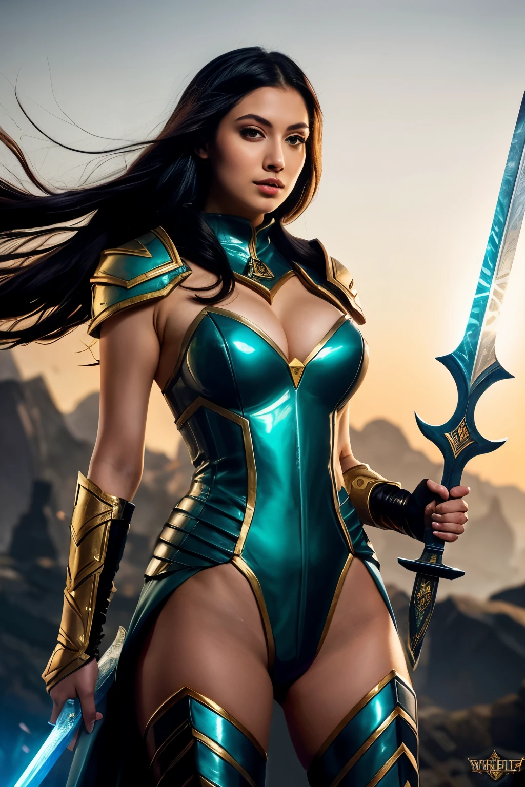 ((best qualityer)), ((work of art)), (detailded), a close up of a woman in a futuristic outfit holding a sword, irelia, kda, Irelia de League of Legends, Ross Draws 2. 5, Ross Draws 2. 0, Ross Draws 1. 0, style artegerm, crystalline skin, :: rossdraws, League of Legends character art, model iG | artegerm