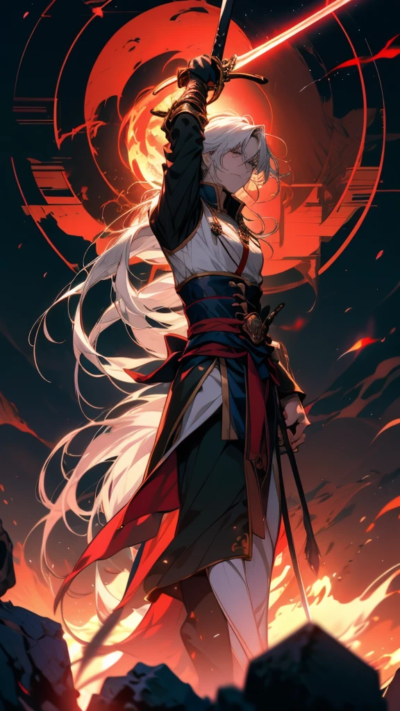 黄色い光で炎に包まれた剣を持ったanimeの女の子, arcs of flame, 弓と矢を持ったanimeの女の子, wielding a flaming sword, クレイモアanimeの背景, anime「Overload」Albedo of, Has a flaming sword, wielding a magical sword, Never love yourself, With a big sword, キーanimeアート, White-haired God, Ash, Mysteries of Netflix