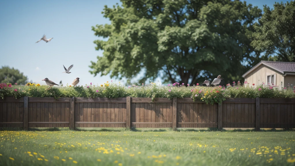 birds on the fence, and in the background sunny day, to the background and flowers, blurred in the background