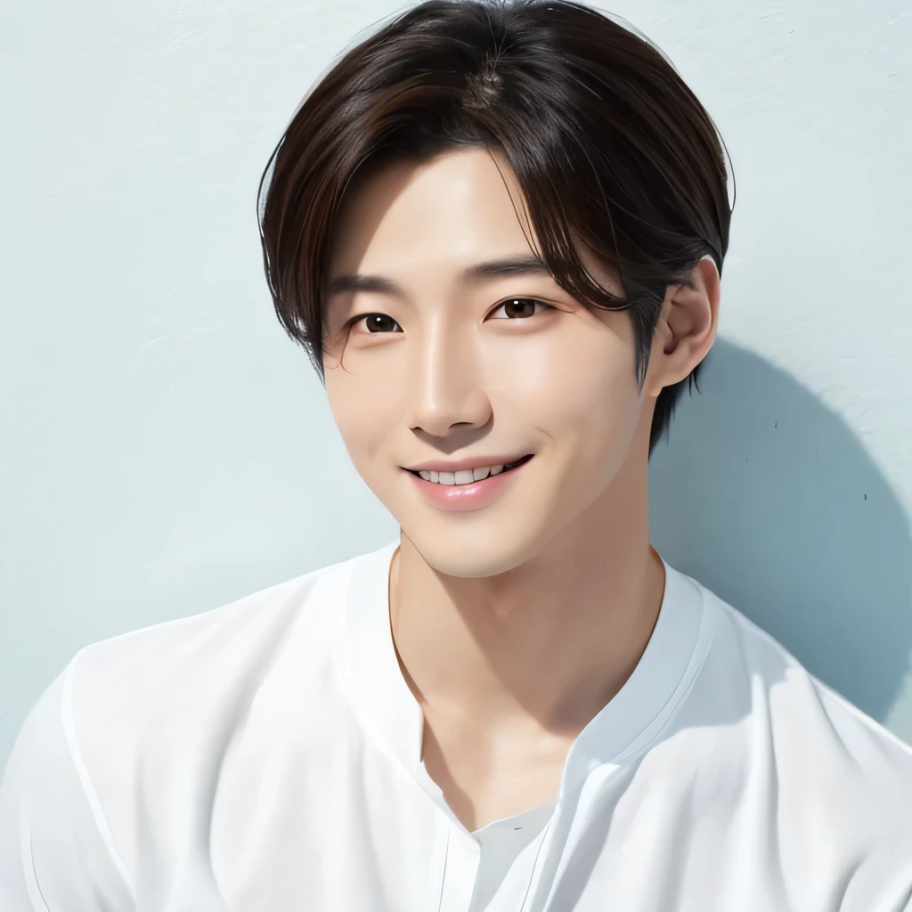 profile beautiful skin korean man ultimate face actor 30 years old smile shiny skin white wall beautiful face 