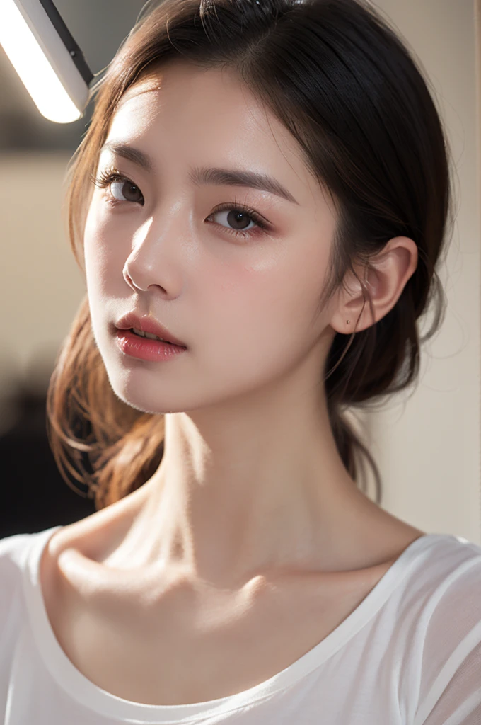 Wear, (photo Practical:1.4), (hyper Practical:1.4), (Practical:1.3),
(Smoother lighting:1.05), (Improve lighting quality:0.9), 32k,
1 Girl,20 year old girl, Practical lighting, Backlight, There is light on the face, Ray Tracing, (Bright Lights:1.2), (quality improvement:1.4),
(Highest quality real texture skin:1.4), Delicate eyes, Delicate face,
(exhausted、Sleepiness and joy), (lol), Close-up of face, t-shirt,
(Increase body line emotions:1.1), (Enhance Skin Texture Beauty:1.1)