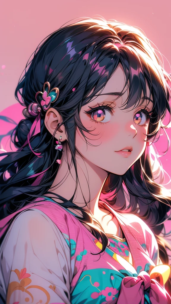 Close-up portrait of person with pink background and pink background, Decora style illustrations, Anime Moe Art Style, Inspired by Hikari Shimoda, Decora style, Cute art style, Half Yamada, by Hikari Shimoda, Anime-style illustrations, Anime style portrait, Anime Girls, e - girl, egirl, by Kamaguruka