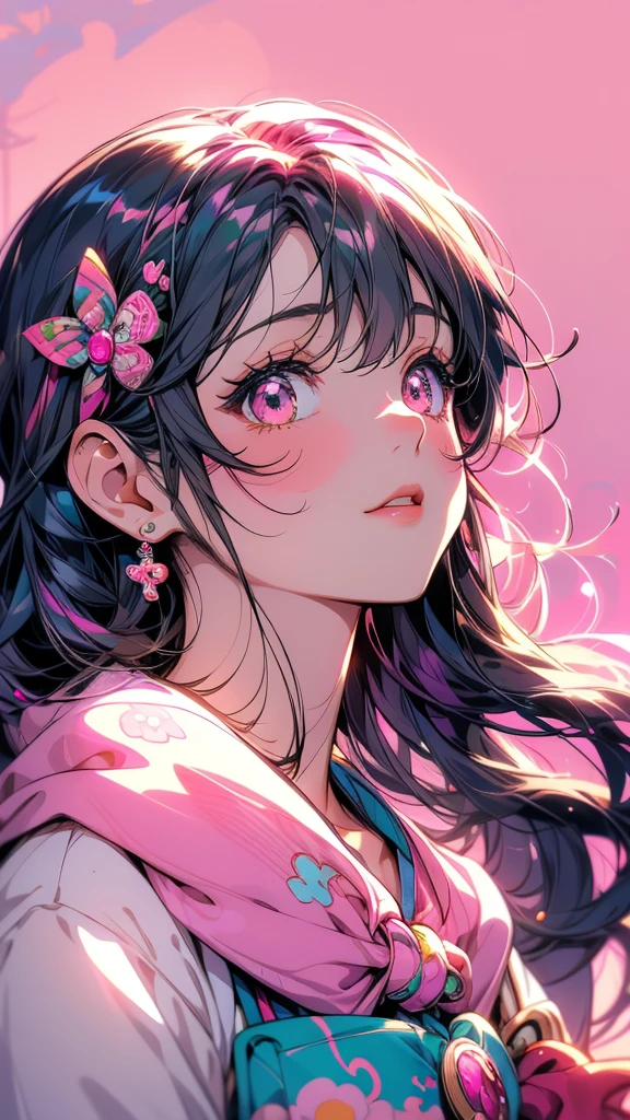 Close-up portrait of person with pink background and pink background, Decora style illustrations, Anime Moe Art Style, Inspired by Hikari Shimoda, Decora style, Cute art style, Half Yamada, by Hikari Shimoda, Anime-style illustrations, Anime style portrait, Anime Girls, e - girl, egirl, by Kamaguruka