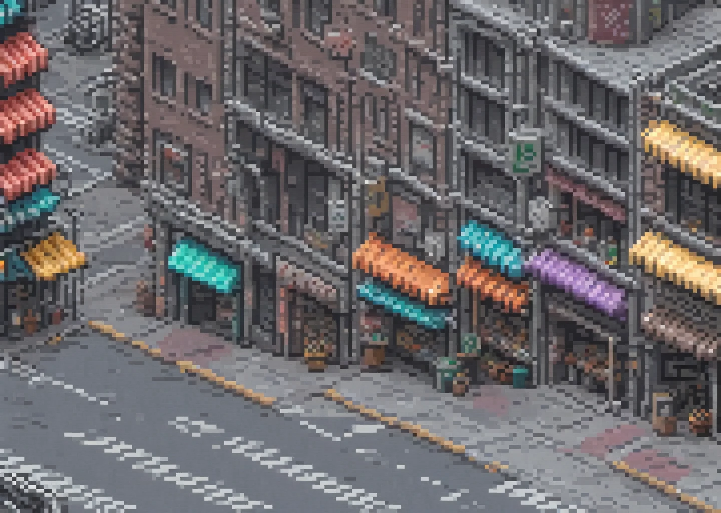 pixel art, 258 bits, realistic city and building sprite sheet