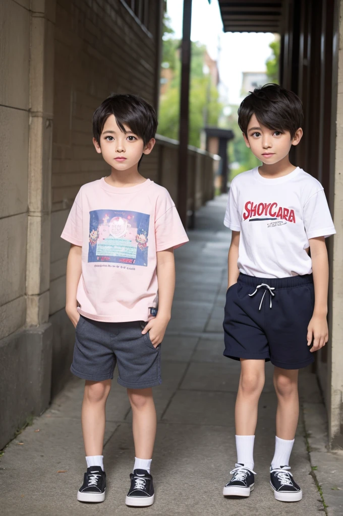 A girl wearing very short denim shorts worn by boys in the Showa era