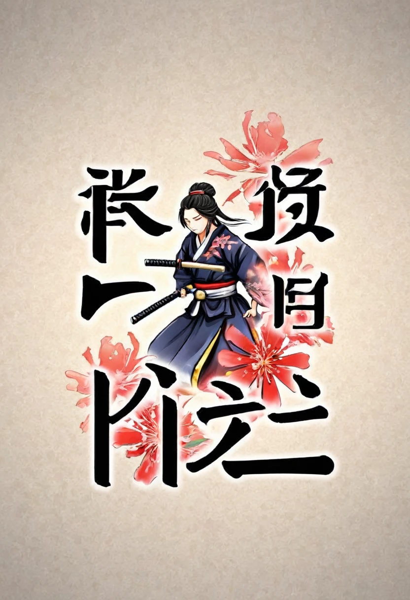 Logo Text Sign "kendo", Creative font design, Font, flower、Pitiful、Female、Three Kingdoms, Hero&#39;s Theme, (Highest quality, masterpiece, Representative works, Official Art, Professional, Ultra high definition, 8K:1.3)