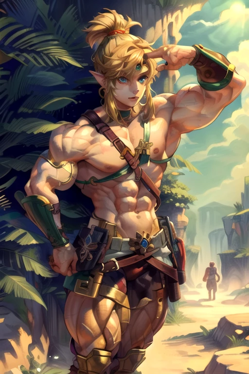 (masterpiece), (best quality),
detailed face, 1 girl, alone,
Desert Link, jewellery, ,Viewers look at, navel, pony tail , (Bodybuilder), extremely muscular, (young woman, muscular legs , muscular arms, Muscular upper body, muscular abdominal muscles , muscular shoulders,)