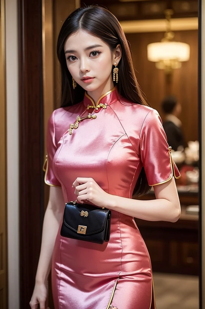 Challenge: Wearing cheongsam to work for a week，This idea is both interesting and can fully demonstrate personal style and cultural confidence。To ensure that this week we maintain a professional image，And without losing the sense of fashion，You can follow the following suggestions to plan your cheongsam outfit：Sunday：Elegant long cheongsam style：Choose an elegant long cheongsam，Such as velvet material or gorgeous pattern，Show elegance and nobility。
Matching：Matching一双优雅的高跟鞋，A gorgeous handbag，And a pair of gorgeous earrings，Add a sense of nobility to the overall shape。