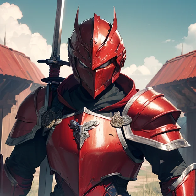 (master piece, best high quality image, very good detailed image, very good detailed character, very good detailed background, very detailed textures, carefully detailed and textures, character alone, full body)
{{((1:character: 30 years old blonde man knight, (combat pose, honorable demeanor, holding his long silver sword), (crimson knight helmet, crimson armor, red-blue hoody jacket under the armor, crimson shoulder armor plates, crimson armor plate, crimson armored boots, crimson armored plate arms, silver long sword), (green sky, fungi planet))}}