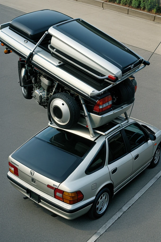 1998 Honda Japan with a jack raised on top of it 