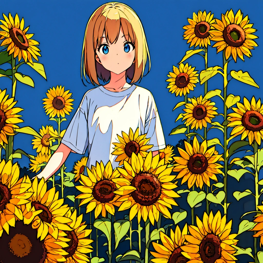 Plain background, girl in , simple, summer, nostalgic, sunflower