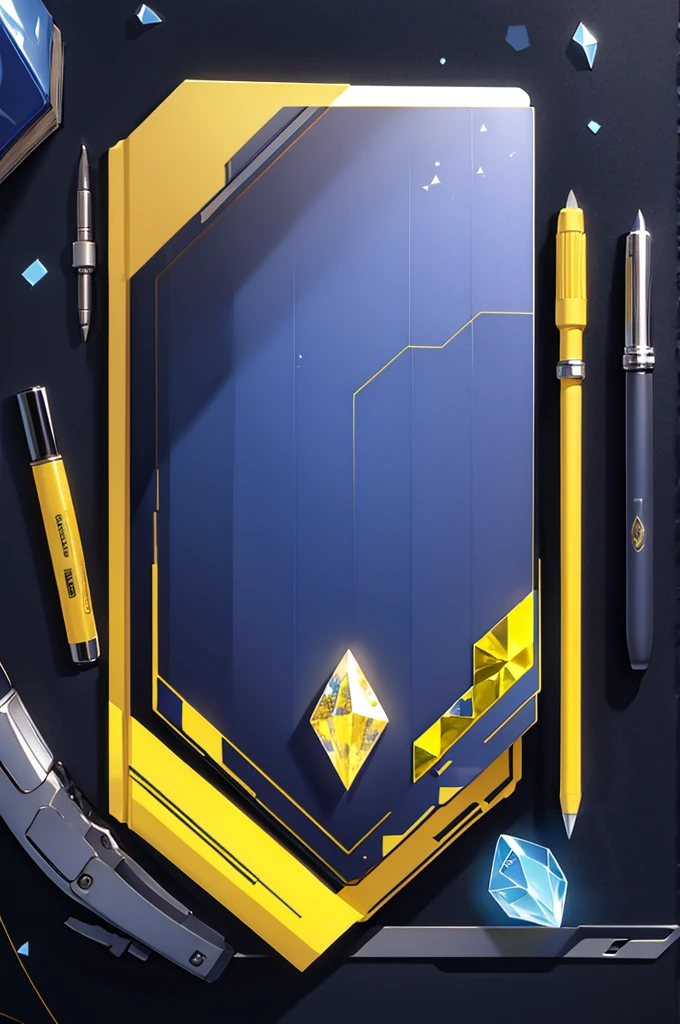 Notebook cover, yellow crystals, dark blue cover