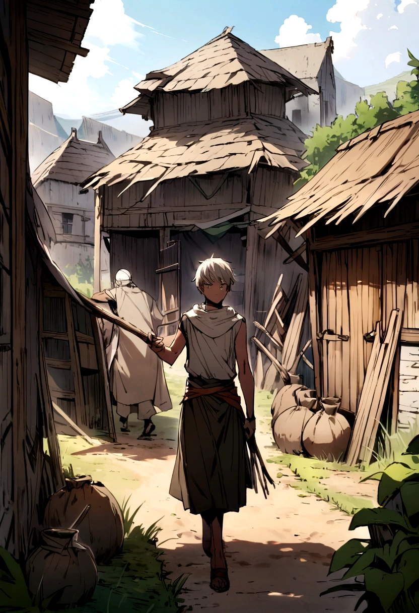 Make a little starving boy in a village