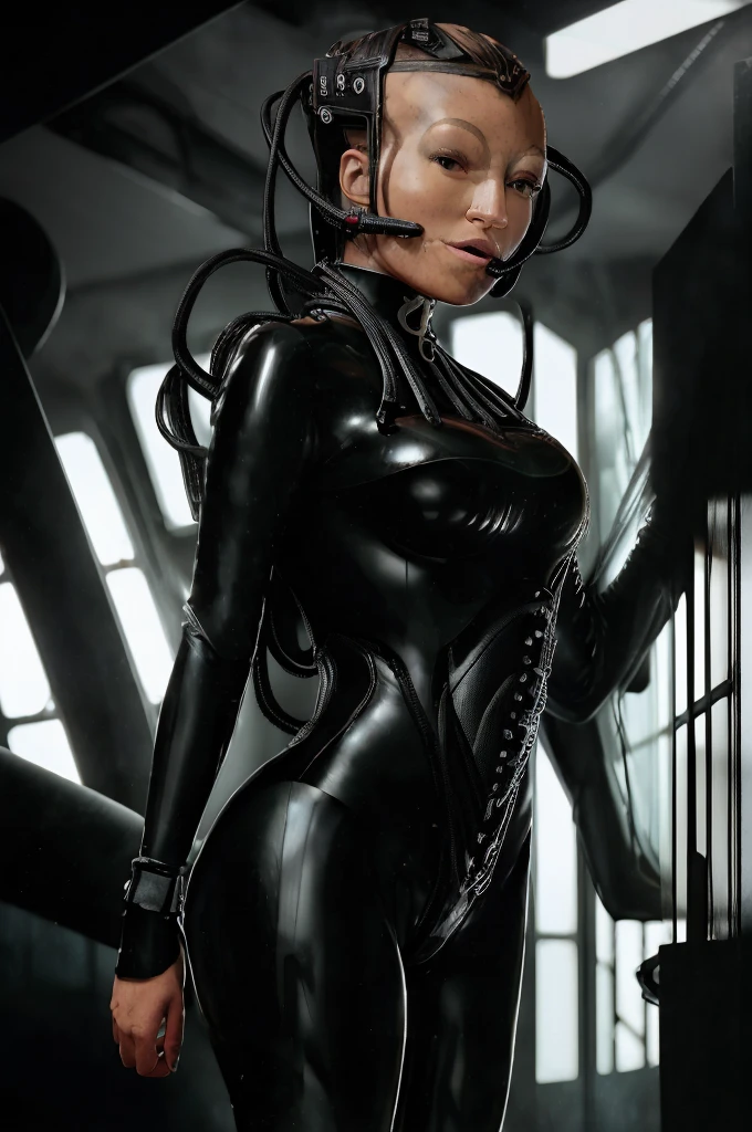 (tawny newsome:1.2), (black skin:1.2), (liquid metal girl full body
 sttldunf uniform:1.2), (Liquid Metal sttldunf uniform:1.2) being assimilated by  Borg, robotic, 
ballgag, leather catsuit, belt, lying, prisoner, (best quality,4k,8k,highres,masterpiece:1.2),ultra-detailed,(realistic,photorealistic,photo-realistic:1.37),dark moody lighting,dramatic chiaroscuro,cinematic, (portrait:1.2)