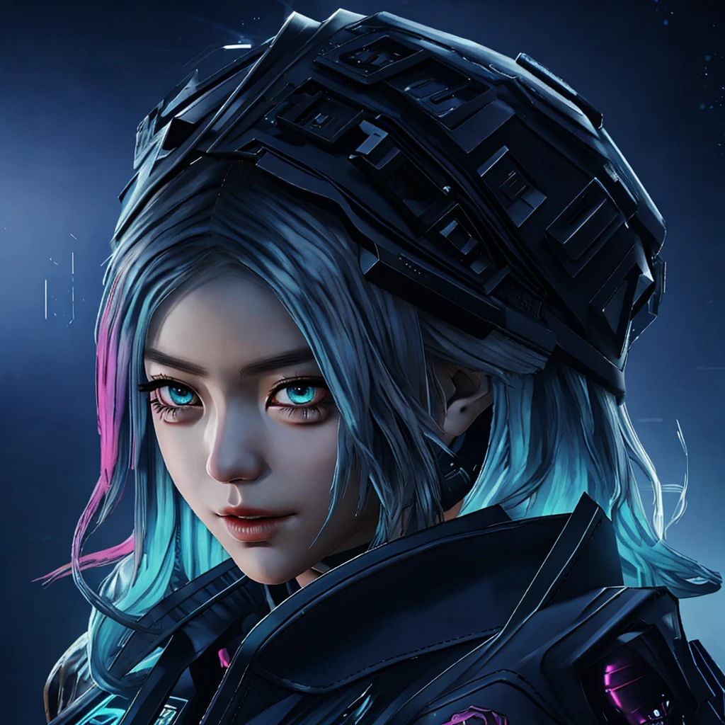 there is a woman with blue hair and a jacket, hyper-realistic cyberpunk style, realistic art style, Retrato ciberpunk, 🤤 portrait of , cyberpunk artstyle, cyberpunk anime digital art, Retrato de RossDraws, garota cyberpunk sonhadora, the cyberpunk portrait of , portrait of cg society, cyberpunk style ， hyper realist, realism art style, photorealistic art style, rossdraws pastel vibrante, smiling