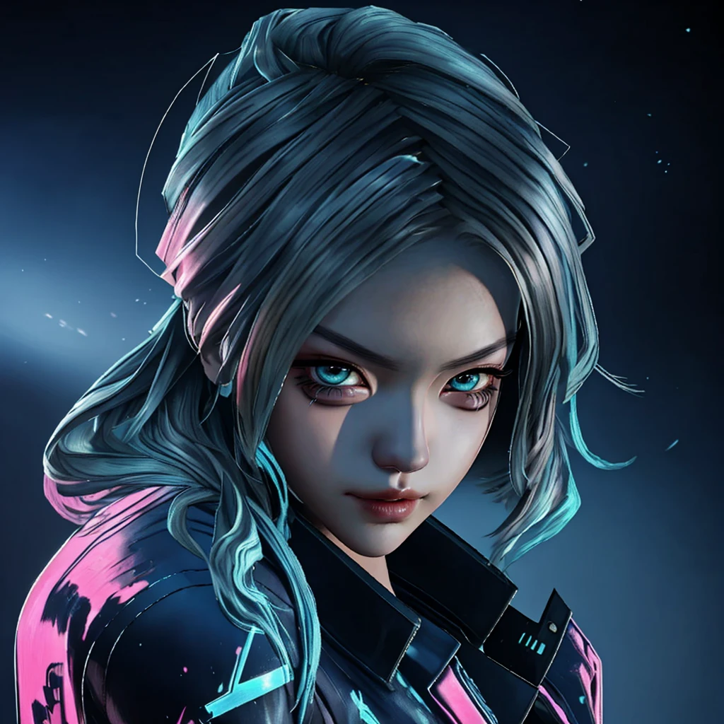 there is a woman with blue hair and a jacket, hyper-realistic cyberpunk style, realistic art style, Retrato ciberpunk, 🤤 portrait of , cyberpunk artstyle, cyberpunk anime digital art, Retrato de RossDraws, garota cyberpunk sonhadora, the cyberpunk portrait of , portrait of cg society, cyberpunk style ， hyper realist, realism art style, photorealistic art style, rossdraws pastel vibrante, smiling