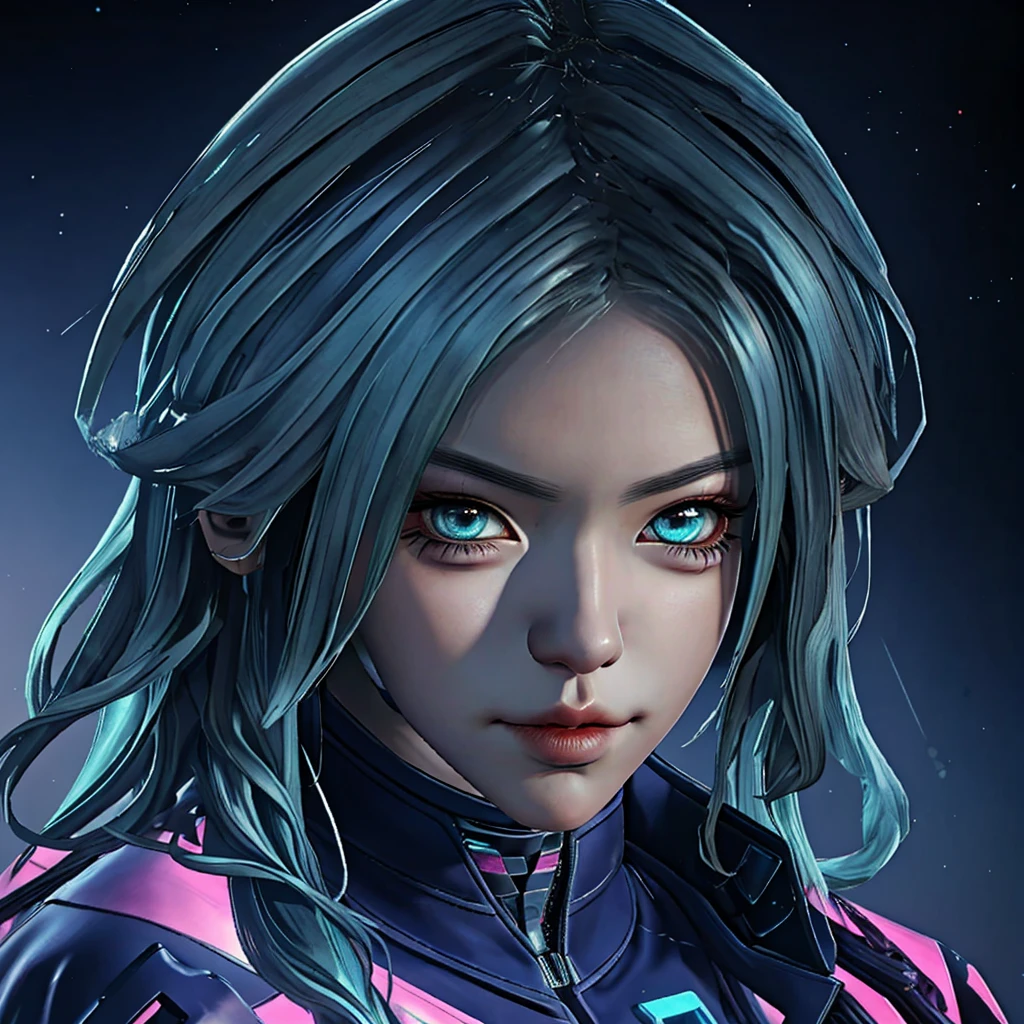 there is a woman with blue hair and a jacket, hyper-realistic cyberpunk style, realistic art style, Retrato ciberpunk, 🤤 portrait of , cyberpunk artstyle, cyberpunk anime digital art, Retrato de RossDraws, garota cyberpunk sonhadora, the cyberpunk portrait of , portrait of cg society, cyberpunk style ， hyper realist, realism art style, photorealistic art style, rossdraws pastel vibrante, smiling