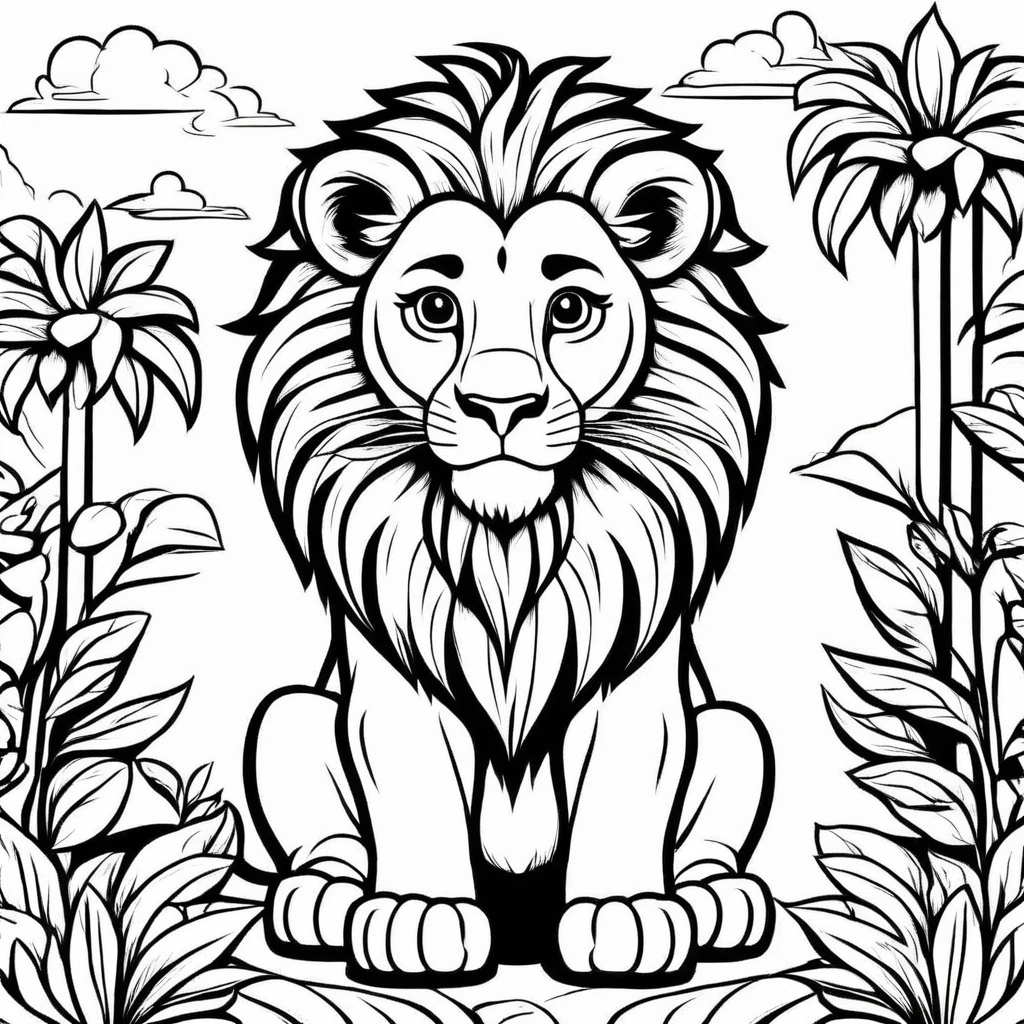 A cute lion, cartoon,
,Coloring Book, ColoringBookAF,