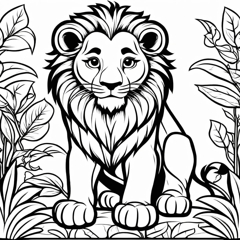 A cute lion, cartoon,
,Coloring Book, ColoringBookAF,