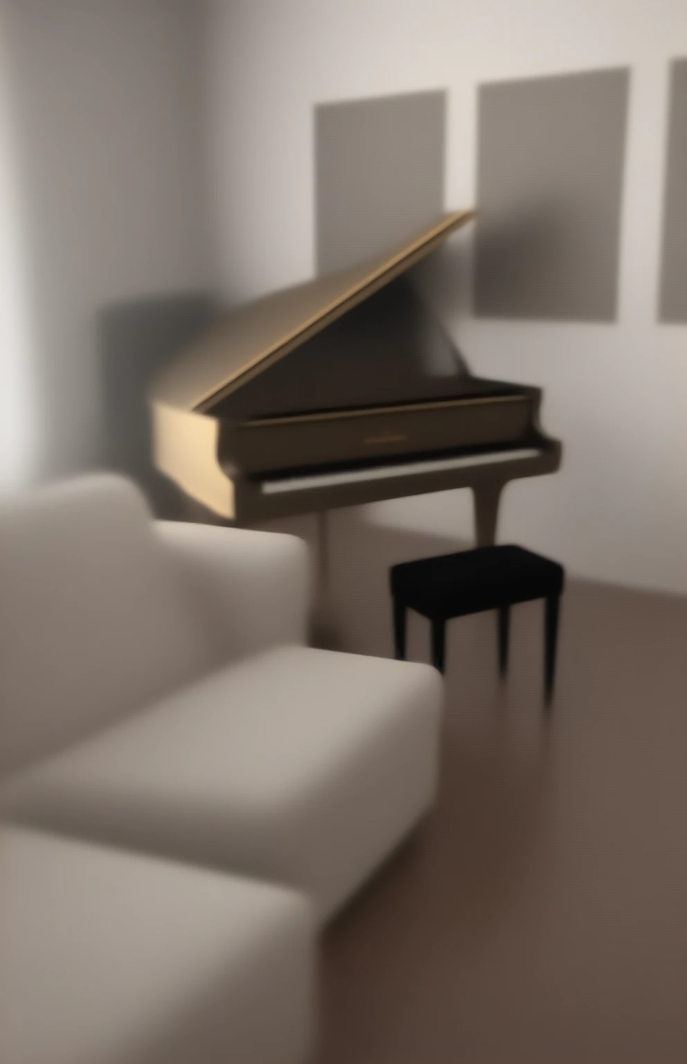 a black grand piano, elegant, refined, pristine, minimal environment, soft lighting, golden accents, reflective surfaces, chiaroscuro lighting, dramatic shadows, cinematic composition, 8k, photorealistic, physically-based rendering, masterpiece, high quality, There is a couch and a piano in a living room, piano in the background, full piano, placed in a large living room, grand piano, placed in a living room, piano, ((Nobody) A highly detailed, extremely realistic, and photorealistic portrait of a beautiful room hyper realistic photography in very high quality. FUHD+. Perfect photo. (((Perfect elements and identical the upload image):1.4. Realistic photography:1.3, . ((( Living room with sofa and a beautiful elegant black grand piano)):1.5. Photography. best quality photography . Perfect room. , (wallpaper), conceptual art to hyper realistic image, intricate details, highly detailed, ((cinematic:1.4)), dramatic, (extremely-high-quality:1.6, Granted, masterpiece:1.5), (very-photorealistic:1.5 ), realistic photo, Nikon, natural light, 8k, high definition, processing:1.4, popular on CGStation, HDR 2160, High quality, 16k, 8K, only-male:1.5, captured with a Nikon camera using a 50mm lens, natural light, and high-quality post-processing in Adobe Lightroom and other photography software. The image is of the highest quality, with an 8K resolution and maximum detailing in a living room, cozy environment, real pianos, an art student's apartment, unreal engine; romantic theme, location in an apartment